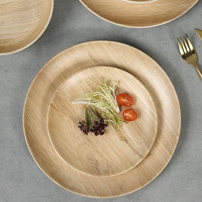 Melamine Dinnerware Set - 12pcs dinnerware set Indoor and Outdoor use Bamboo Pattern Dishes Dinnerware Set for 4Dishwasher Safe (Wood Grain)