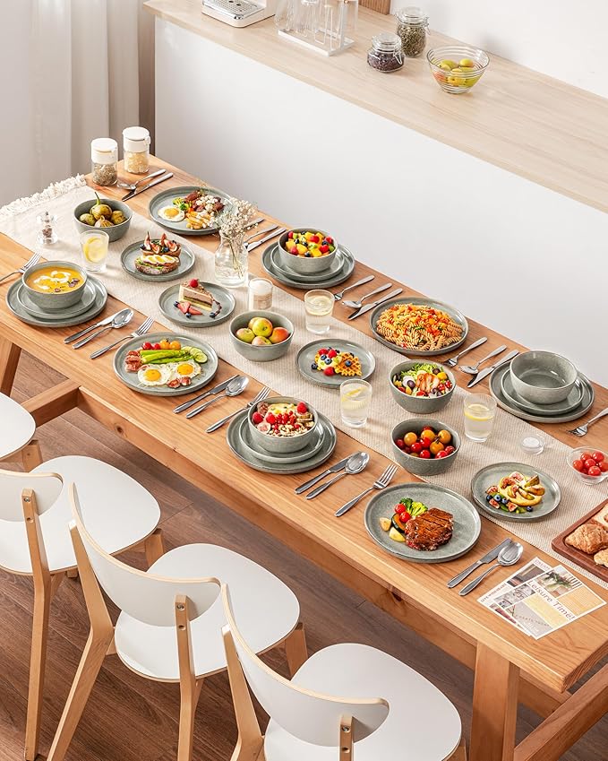 vancasso ANYA 18 Pieces Plates and Bowls Set Stone Grey Dinnerware Sets Reactive Glaze Dishes Set for 6 Ceramic Dishware Sets Kitchen Dinner Set Microwave &amp Dishwasher Safe
