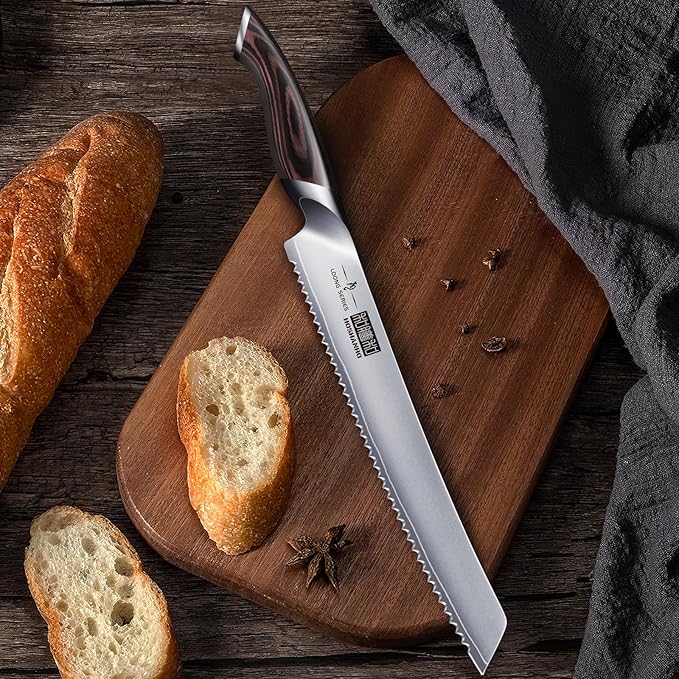 HOSHANHO Bread Knife 10 inch Japanese High Carbon Stainless Steel Serrated Bread Knives Professional Bread Cutting Knife for Homemade Bread