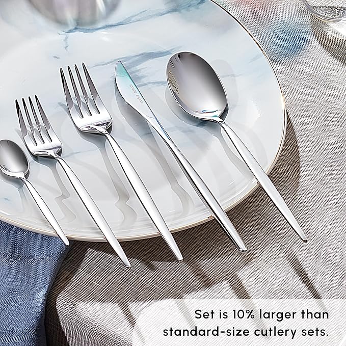 Karaca Tivoli Silver 30-Piece Cutlery Set for 6 People 18/10 Stainless Steel Cutlery Set Heat Resistant Corrosion Resistant 3mm Thick Silver