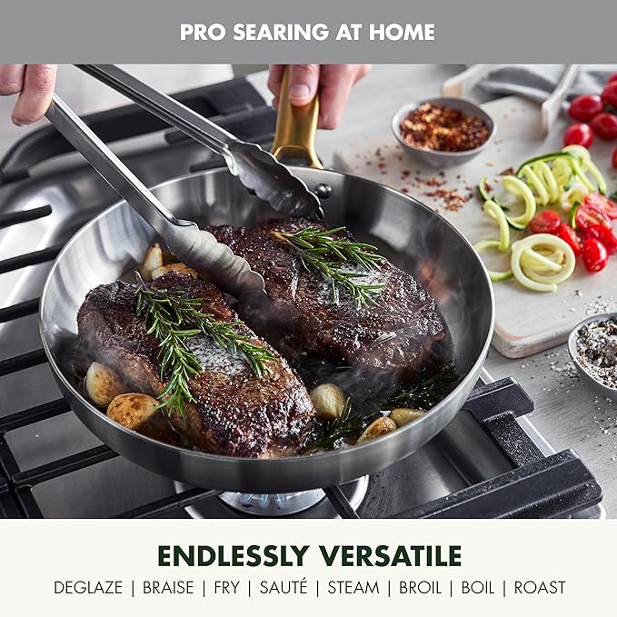GreenPan Stainless Steel Tri-Ply Reserve 10 Piece Cookware Pots and Pans Set Multiclad Induction Oven &amp Broiler Safe to 600°F Heat Responsive Core Dishwasher Safe Glass Lids