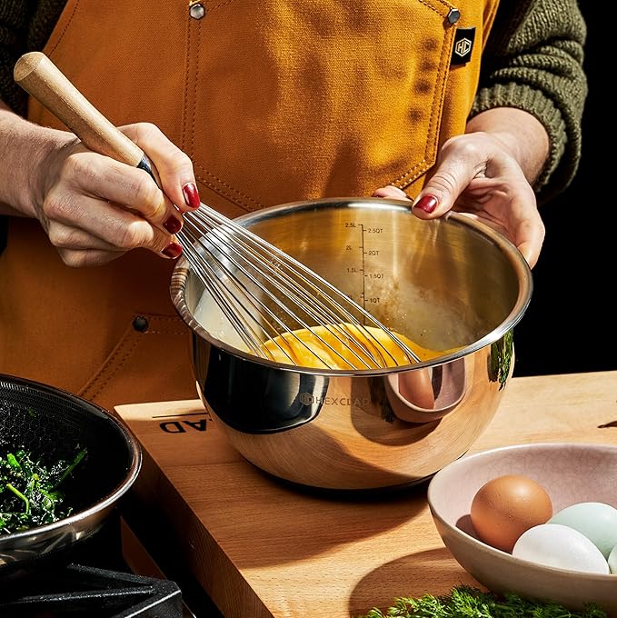 HexClad Stainless Steel Mixing Bowl Set 3-Piece with Vacuum Seal Lids and Non-Slip Base 1.33 and 5 Quarts
