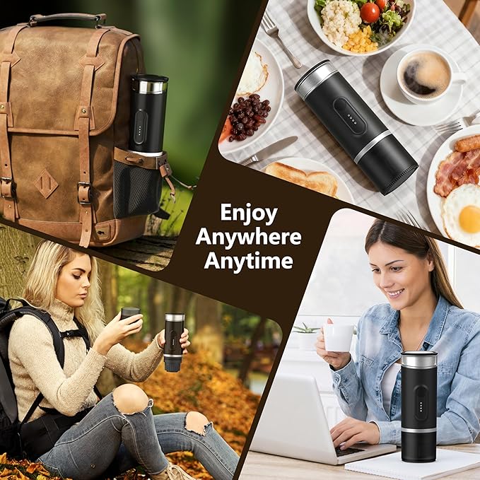 Portable Electric Espresso Machine Self-Heating Travel Coffee Maker with USB-C Compatible with Ground Coffee &amp NS Capsules Ideal for Camping Car RV Hiking &amp Office (Black)