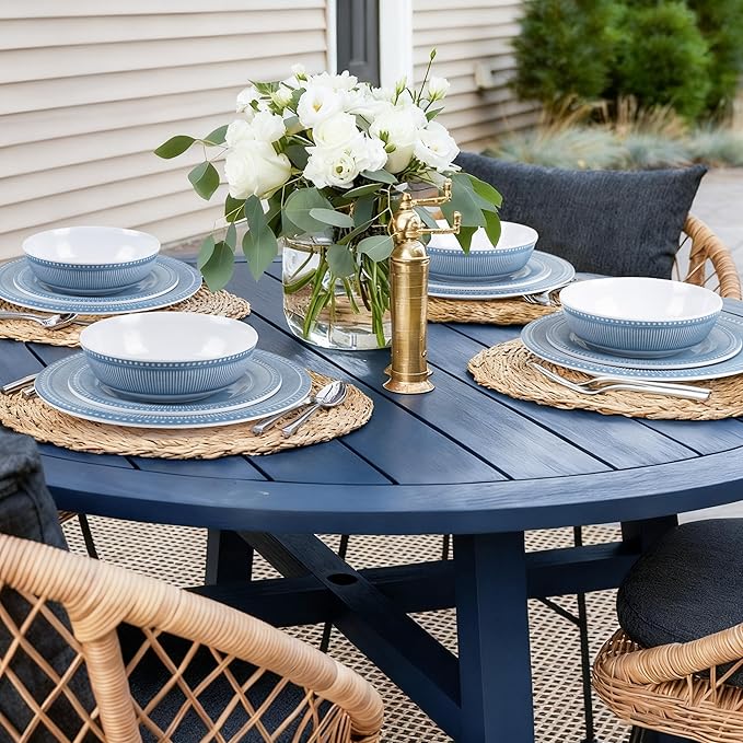 AELS Melamine Dinnerware Set of 12 Pcs Dinner Dishes Set for Indoor and Outdoor Use Melamine Plates and Bowls Set for 4 Dishwasher Safe Lightweight Unbreakable BPA Free Soft Blue