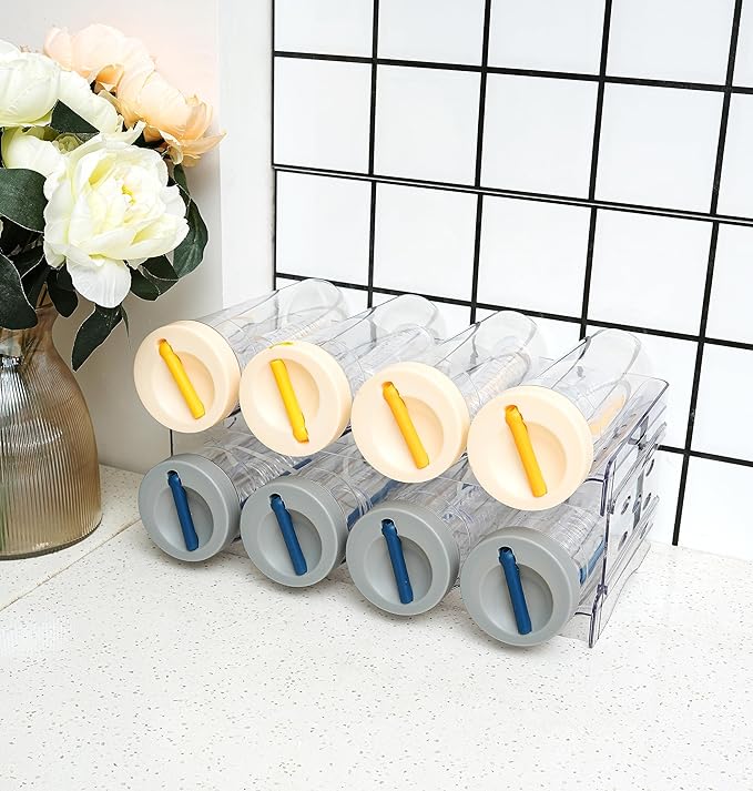 IEEK Plastic Stackable Bottle Storage Holder Rack Holds 16 BottlesFree-Standing Water Bottle/Wine and Drink Organizer Shelf for Kitchen CabinetFridgeCountertopPantryFreezer4 PackX4 BottlesClear