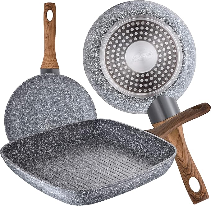 Kitchen Battery 8 Pieces SAN IGNACIO Premium Nona Stainless Steel with pan Set (18/22 cm) and Grill 28x28 cm Daimiel in Forged Aluminum