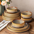 TheTerra Ceramic Dinnerware Sets for 4 12 Pieces Porcelain Lightweight Plates and Bowls Sets Scratch Resistant Dish Set Oven &amp Microwave &amp Dishwasher Safe Creamy Amber