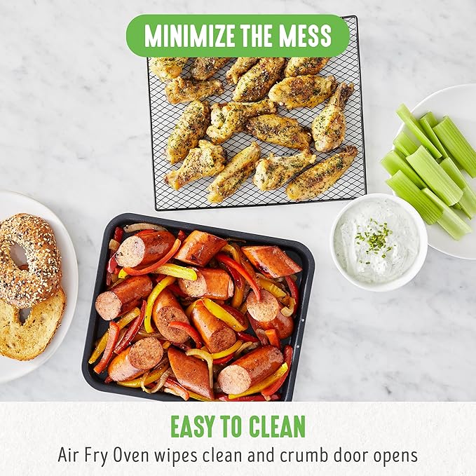 GreenLife Countertop Toaster Oven Air Fryer Stainless Steel Healthy Ceramic Nonstick PFAS Free Tray &amp Basket Bake Broil Reheat Adjustable Temp &amp Time Control Auto Shutoff Turquoise