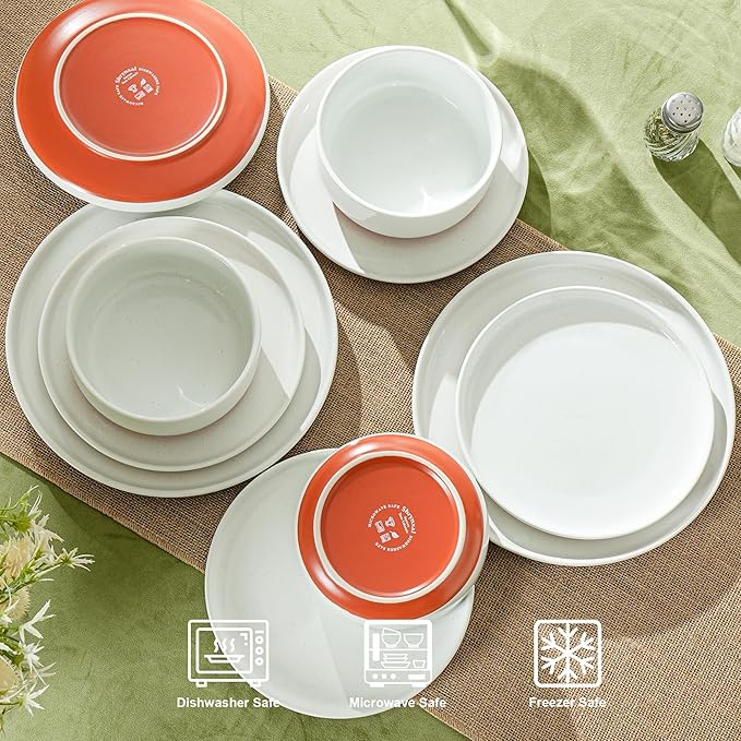 Plates and Bowls Sets 6 Piece Ceramic Dinnerware Set for Family and GatheringsDishes Set for 2Dishwasher &amp Microwave Safe Handcrafted Dishware SetsElegant White