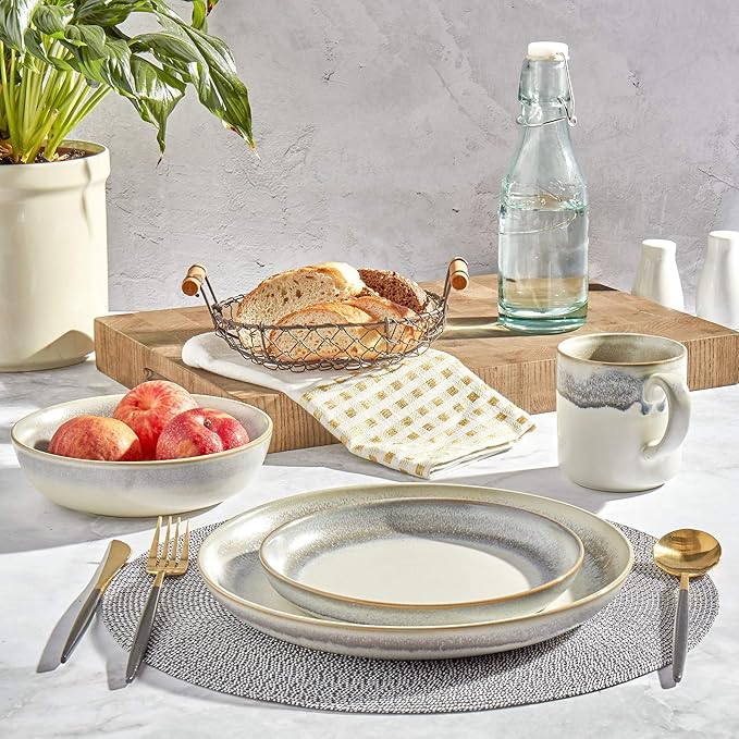 Tabletops Gallery Industrial Farmhouse Dinnerware- Stoneware Dishes Service for 4 Dinner Salad Appetizer Dessert Plate Bowls 16 Piece Hudson Dinnerware Set with Reactive Glaze
