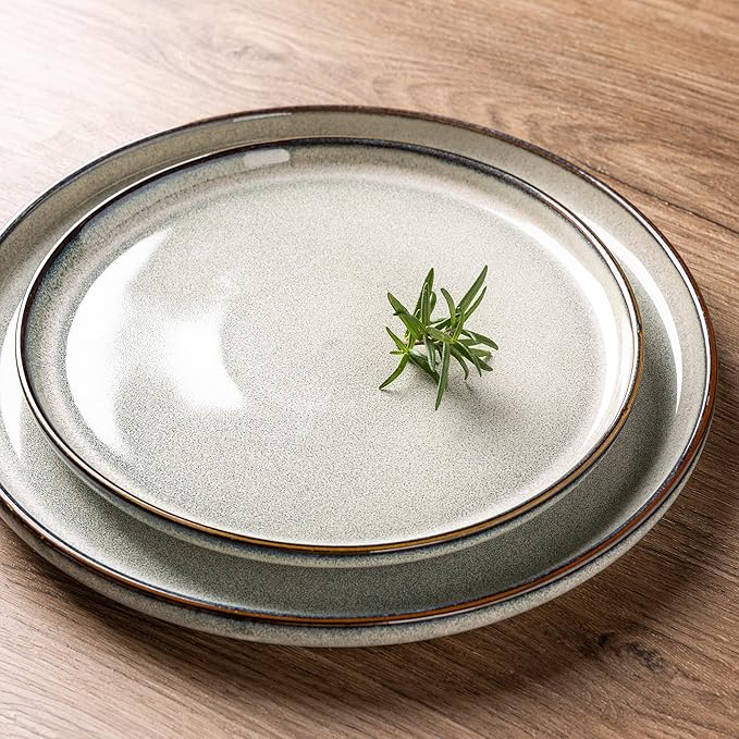 GBHOME 24 Pieces Double Bowls Ceramic Dinnerware Sets for 6 Stoneware Plates and Bowls Set with Reactive Glaze Scratch Resistant Stoneware Dishes Set Dishwasher &amp Microwave Safe