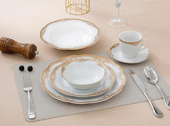 Lorenzo Import Catherine 57-Piece Wavy Porcelain Dinnerware Set