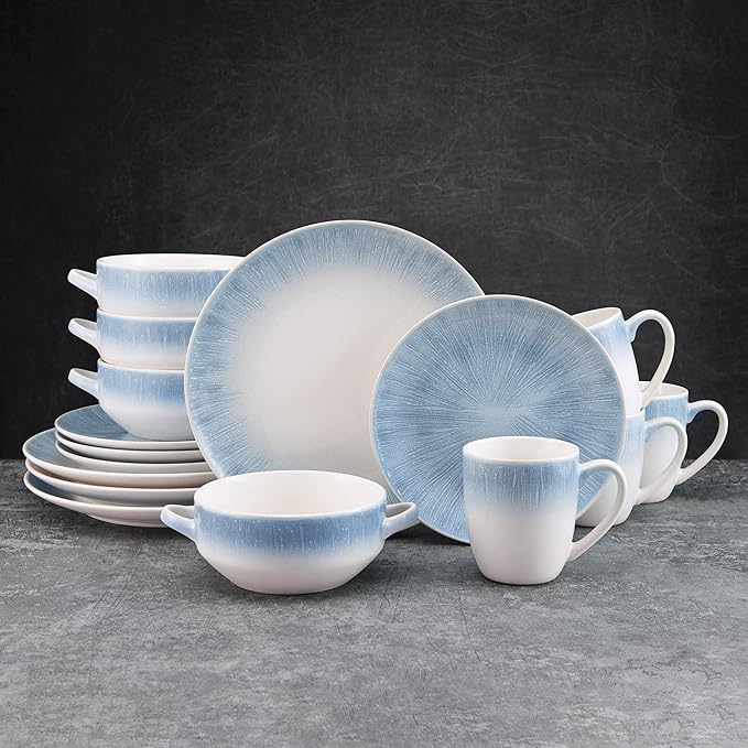 Pfaltzgraff Logan 16 Piece Dinnerware Set Service for 4 Blue Ombre