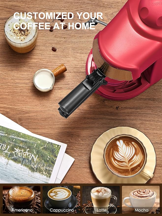 Espresso Machine 3.5Bar Espresso and Cappuccino Machine with Preheating Function 4 Cup Coffee Maker with Milk Frothing Function and Steam Wand (Red) CM6810