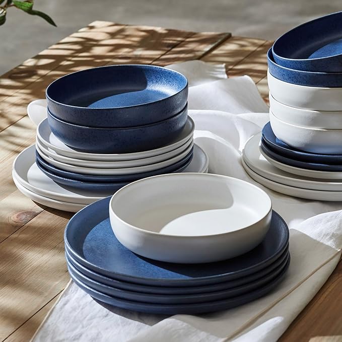Porto by Stone Lain Macchio 12-Piece Premium Kitchen &amp Dining Dinnerware Set Stoneware White Matte Crafted in Portugal Dishwasher and Microwave Safe Scratch-Resistant Dish Set for 4