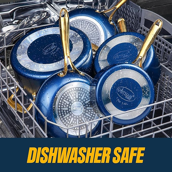 Gotham Steel 15 Pc Ceramic Pots and Pans Set Non Stick Kitchen Cookware Sets Pot and Pan Set Ceramic Cookware Set Non Toxic Cookware Set Non Stick Pots and Pan Set Dishwasher Safe - Navy