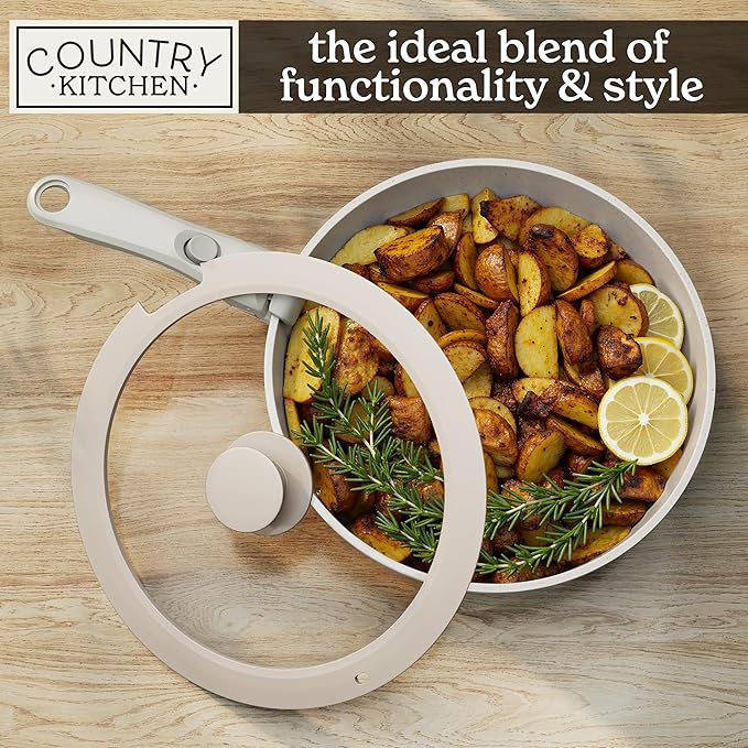 Country Kitchen Cookware Set with Removable Handle Oven &amp RV Safe Pots and Pans Set Cream Diamond Original