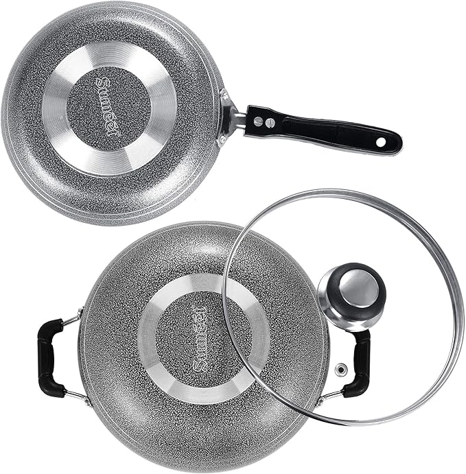 SUMEET Aluminium NonStick Kumush Cookware Set (Silver Kadhai with Glass Lid -2Ltr - 22Cm Tapper pan - 0.6Ltr - 20Cm Dia)