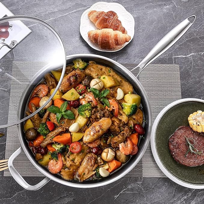 LOLYKITCH Frying Pan Set Nonstick 10 Pieces Stainless Steel Cookware Set Skillet with Detachable Handle Induction &amp Oven Safe Professional Non-Toxic PFOA Free Pans for Everyday Cooking