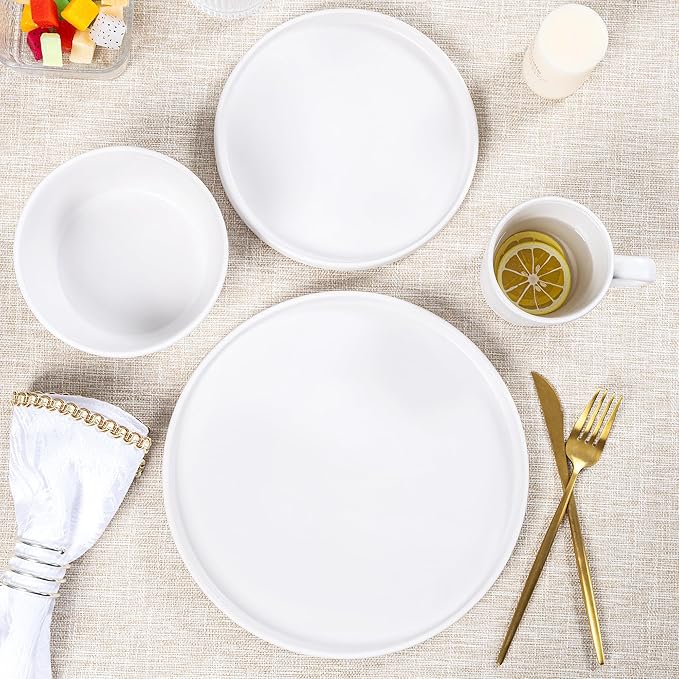 Plates and Bowls Sets for 4 - CJDC-QUELO 16 Piece Stoneware Dinnerware Sets with Mugs Ceramic Dishware Sets for Kitchen Dining Use Chip and Scratch Resistant Microwave Dishwasher Safe White