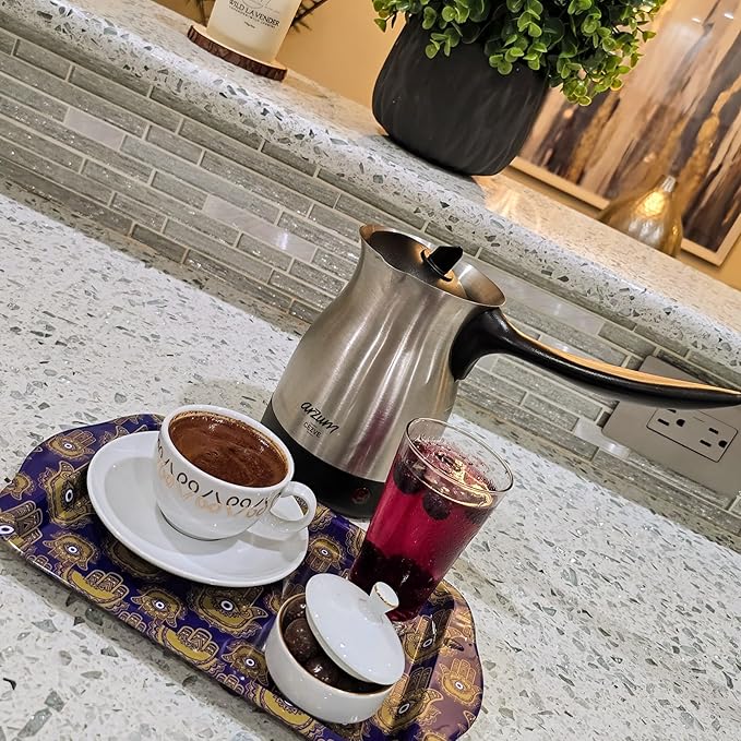 Arzum Cezve Electric Turkish Coffee Maker Stainless Steel Boil-Dry Protection Lid for Extra Protection Cordless Use 1 to 4 cups 120V 3-pin US-plug 800W