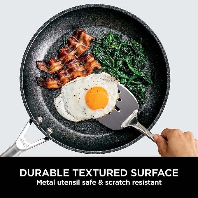 Ninja ZEROSTICK Premium 5-Piece Pan Set Long Lasting Non-Stick 3x Saucepans with Glass Lids 1x Milk Pan 1x Frying Pan Hard Anodised Aluminium Induction Compatible Grey C35000UK