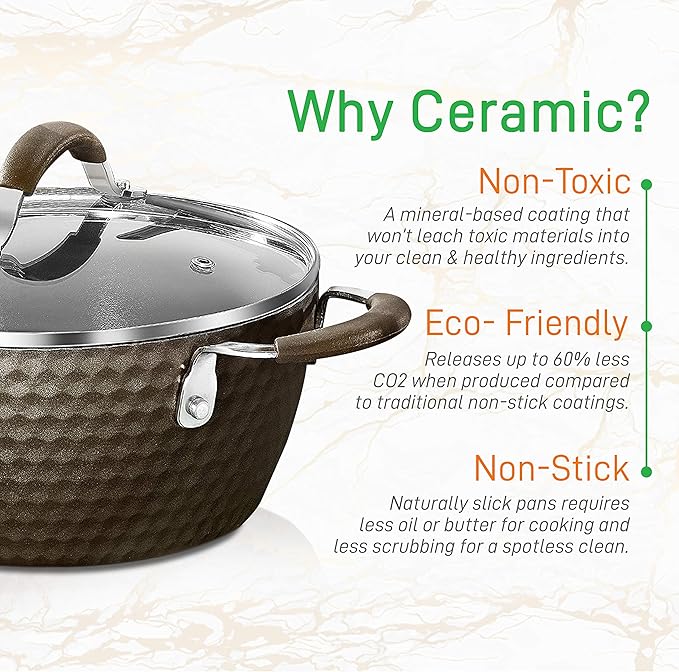 NutriChef 11-Piece Nonstick Kitchen Cookware Set - PTFE/PFOA/PFOS-Free Heat Resistant Kitchen Ware Pots Pan Set Coffee Ceramic Coating - Saucepot Pans Cooking Pot Oven Pot Lid Utensil NCCW11COF