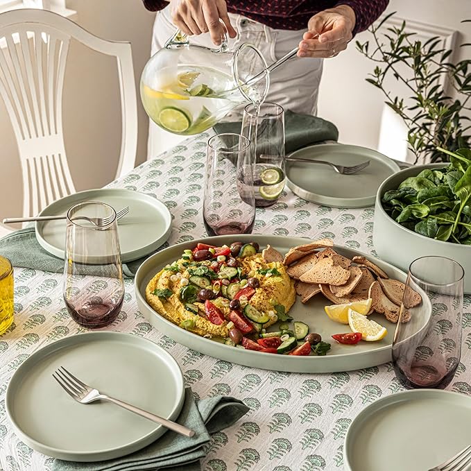 over&ampback Stackable Stoneware Serving Platter - Elegant 1-Piece Oval Serving Platter to Complete Your Kitchen Set - Perfect for Appetizers Desserts and More - 16 L x 11 W - Semi-Matte Sage