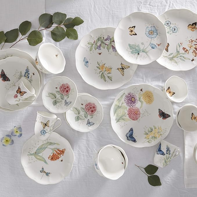 Lenox Dinnerware Set Butterfly Meadow 28-Piece Set Service For 4 Porcelain Plates With Scalloped Edges Plates And Bowls Sets Microwave Safe Dishwasher Safe Home &amp Kitchen (28 Piece Assorte
