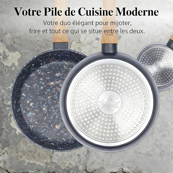 2-Piece Nonstick Cookware Set 10.25 Inch Frying Pan &amp 1.43QT Saucepan with Lid | PFAS &amp PFOA Free Non-Toxic Coating | Induction Compatible Dishwasher Safe | Pots and Pans Set for Beginner Ki