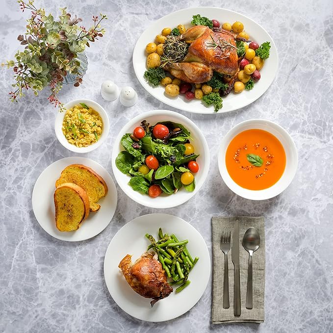 Gibson Home Ultra Break and Chip Resistant Dinnerware Set Soft Round: Service for 6 (36pcs) Opal Glass