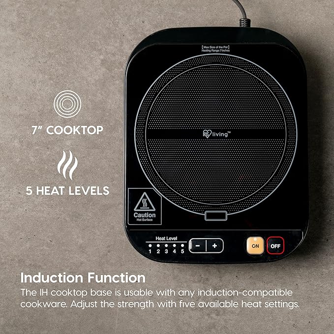 2-in-1 Rice Cooker and Induction Cooktop Burner 3-Cup (Uncooked) / 6-Cup (Cooked) and Warmer Portable and Compact IH Cooktop with Calorie Counter and Timer 7 Cooking Modes