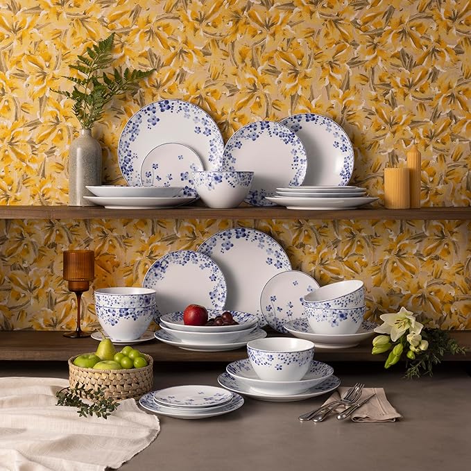 Noritake Bloomington Road Blue 30-Piece Dinnerware Set Service For 6