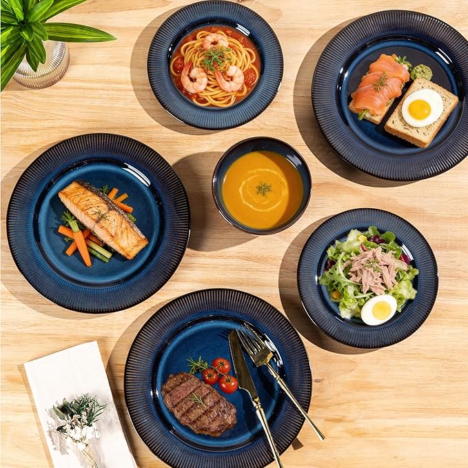 GBHOME Ceramic Dinnerware Sets12 pcs Embossed Elegant Stoneware Plates and Bowls Sets Housewarming Wedding Gift | Dishwasher &amp Microwave Safe | Dishes Set Service for 4