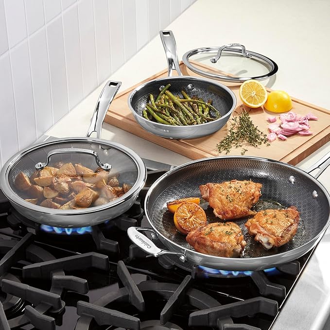 Cuisinart FusionPlus Hybrid Nonstick Stainless Steel Cookware Set 6-Piece Skillet Cooking Set with PFAS-Free PURELYSEAR Ceramic Non Stick Technology Scratch Proof Cool Grip Handles Dishwasher Safe