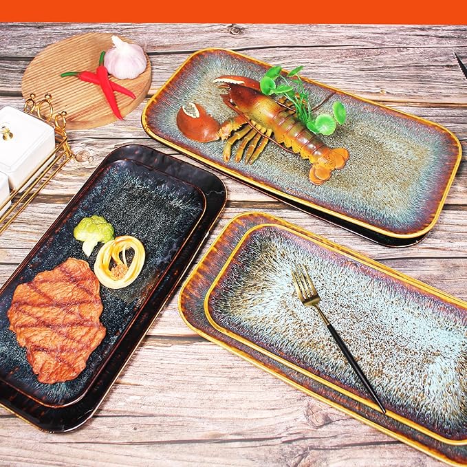 Porcelain Dinner Plates Platters Set of 2 for Fruit dessert snack platter Bread cupcake Salad - Microwave Dishwasher Safe Scratch Resistant durable Brown Reactive glaze