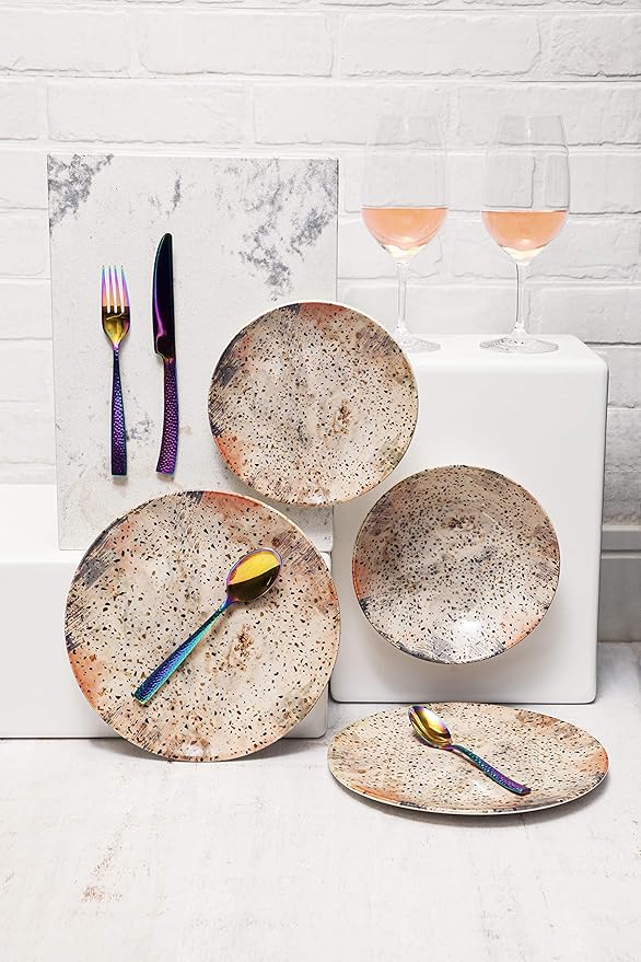 Manhattan Comfort Daily Unni 16 Piece Dinner Set Service for 4 in Multi Color Orange and Black