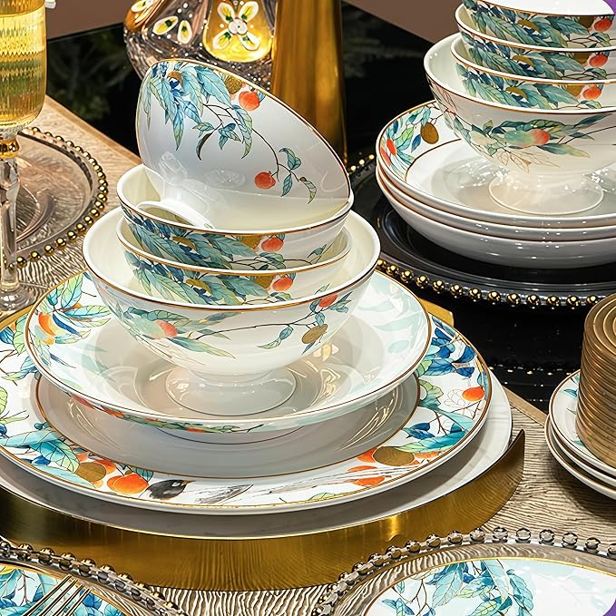 Fine Bone China Dinnerware Set Porcelain &amp Ceramic Dinnerware Sets Bone Stoneware &amp Ceramic Cookware Tableware Set Includes Dinner Plates|Spoons|Pasta Bowls (40PCS * 8-Person Set)