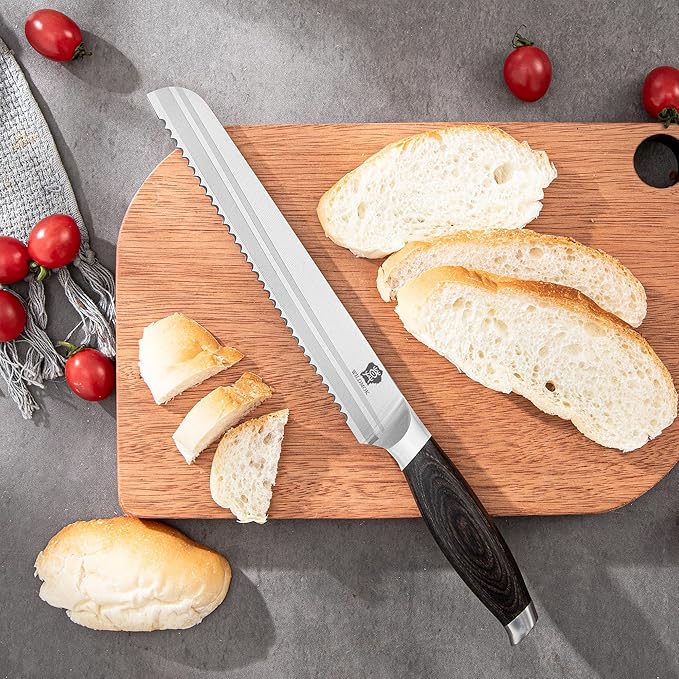 WILDMOK Bread Knife Ultra Sharp Serrated Knife 8 Inch -Serrated Bread Knife German Stainless Steel Bread Cutting Knife with Pakkawood Handle Gift Box