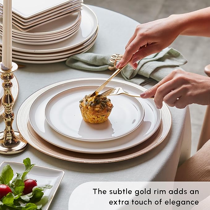Karaca Santo Gold New Bone 18-Piece Dinner Set for 6 People - 18-Piece Crockery Set with Plates and Bowls Set New Generation Bone China Round Dinnerware Set &amp White Gold Dinner Set