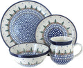 Blue Rose Polish Pottery - Blue Rustic Pines 4 PC Place Setting - Service for 1-1 Place Setting - Ceramic Dinnerware Set Unique Christmas Gift &amp Festive Tableware