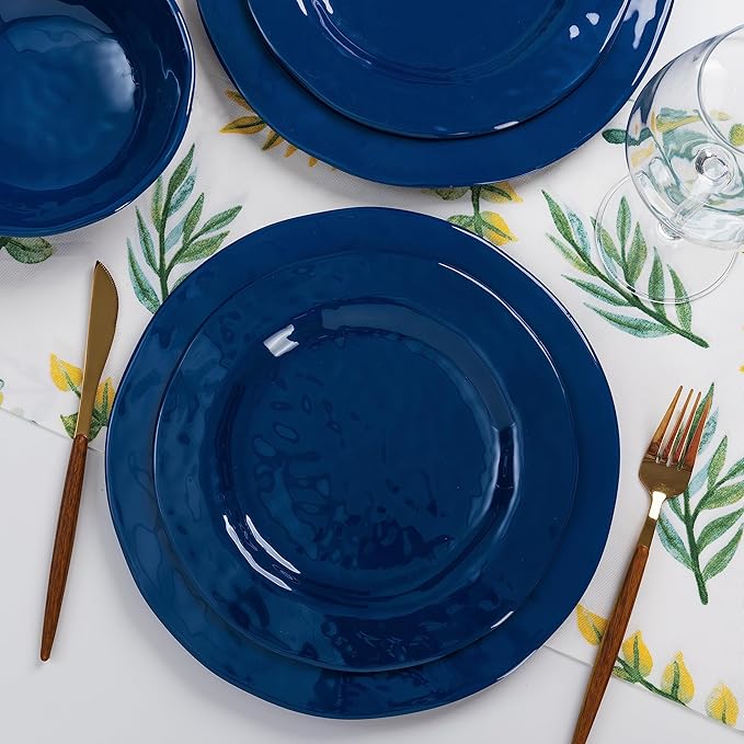 LEHAHA Blue 18-Piece Dinnerware Place Setting Melamine Dishes for Indoor and Outdoor Dining BPA Free Reusable Lightweight Dishwasher Safe Not Microwaveable