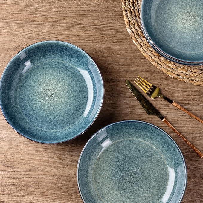 AmorArc Ceramic Dinnerware Sets with Pasta Bowl Handmade Reactive Glaze Plates and Bowls SetsHighly Chip and Crack Resistant | Dishwasher &amp Microwave Safe Dishes Set Service for 4 (16pc)