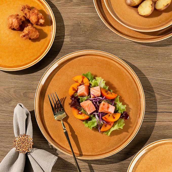 GBHOME Ceramic Dinnerware Sets for 8 24 Pieces Stoneware Plates and Bowls Sets Scratch Resistant Dishes Dishwasher &amp Microwave Safe Reactive Glaze-Amber