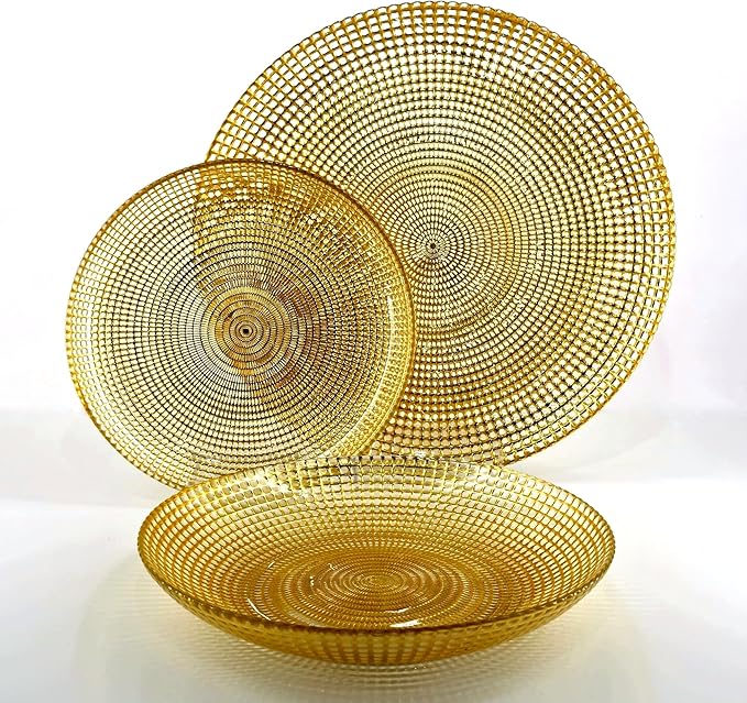 Red Pomegranate Helios Glass Dinnerware Set Set of 18 pcs Gold