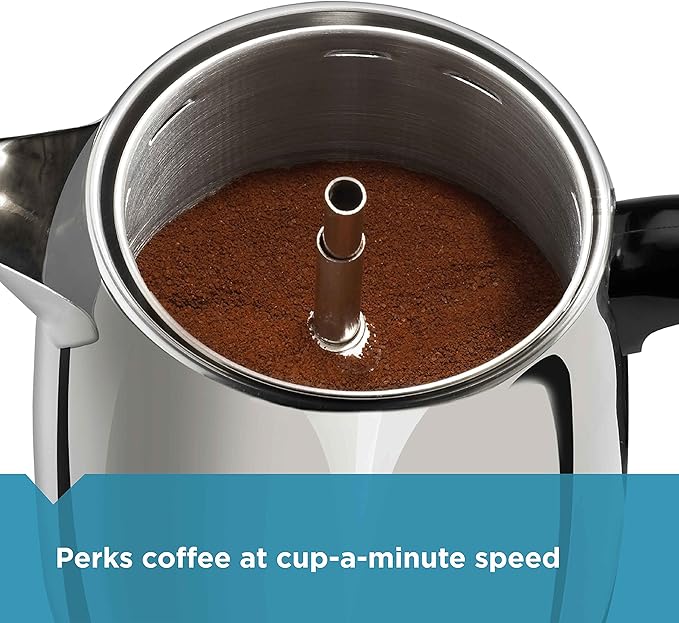 Farberware Electric Coffee Percolator FCP240 Stainless Steel Basket Automatic Keep Warm No-Drip Spout 4 Cup Black/Silver