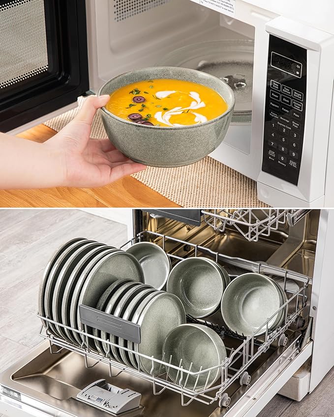 vancasso ANYA 18 Pieces Plates and Bowls Set Stone Grey Dinnerware Sets Reactive Glaze Dishes Set for 6 Ceramic Dishware Sets Kitchen Dinner Set Microwave &amp Dishwasher Safe