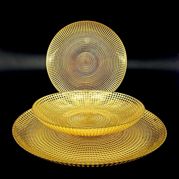 Red Pomegranate Helios Glass Dinnerware Set Set of 18 pcs Gold