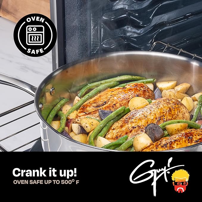 Guy Fieri's Flavortown 3.2-Quart Stainless Steel Sauce Pan with Tempered Glass Lid - Kitchen Cookware with Tri-Ply Base Oven Safe to 500°F Dishwasher Friendly Works with Gas &amp Induction Cooktop