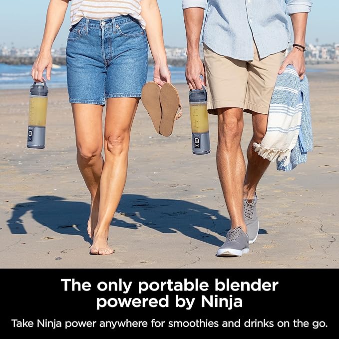 Ninja BC151NV Blast Portable Blender Cordless 18oz. Vessel Personal Blender-for Shakes &amp Smoothies BPA Free Leakproof-Lid &amp Sip Spout USB-C Rechargeable Dishwasher Safe Denim Blue (Ren